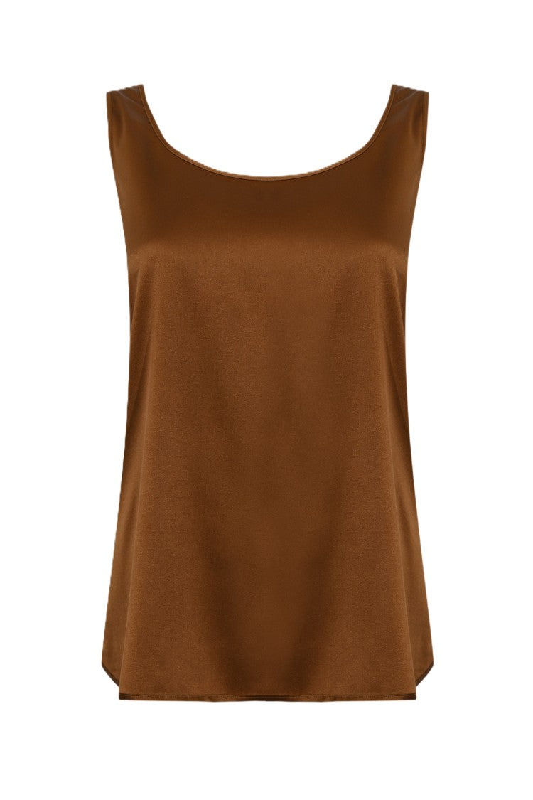 Max Mara Refined Brown Sleeveless Top With Scoop Neckline