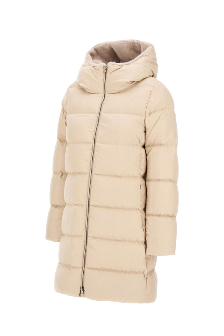 Herno Beige Polyester Funnel-Hood Puffer Coat