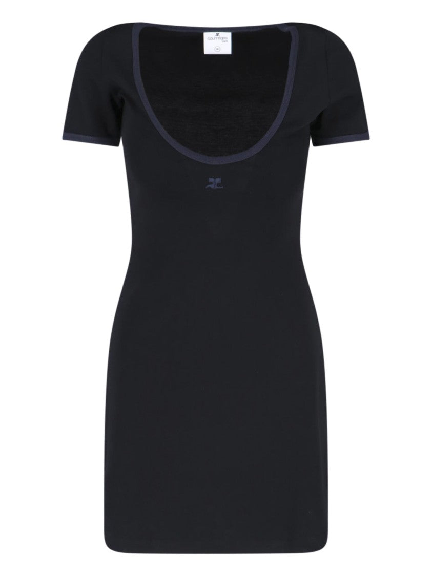 Courrèges Ribbed Black Mini Dress With Blue Accents