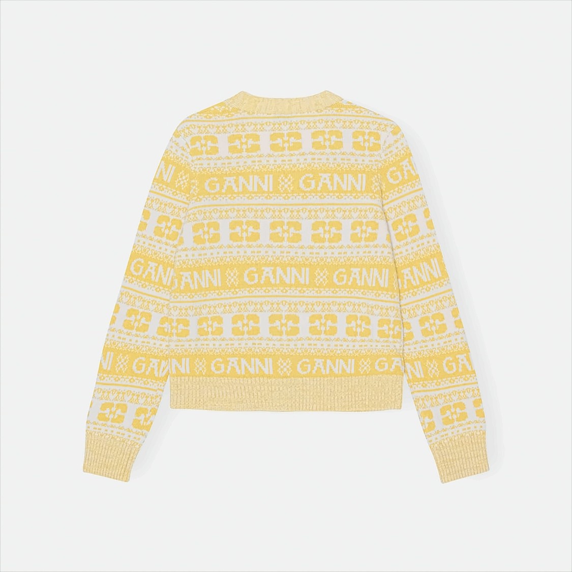 Ganni Cropped V-Neck Cardigan With Logo Motifs And Geometric Designs