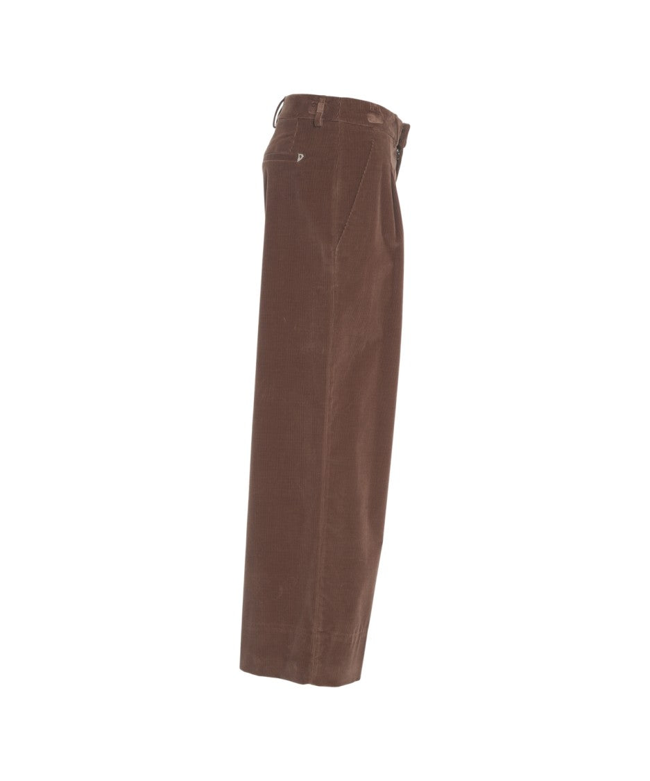 Dondup Pleated High-Waisted Brown Trousers With Side Pockets