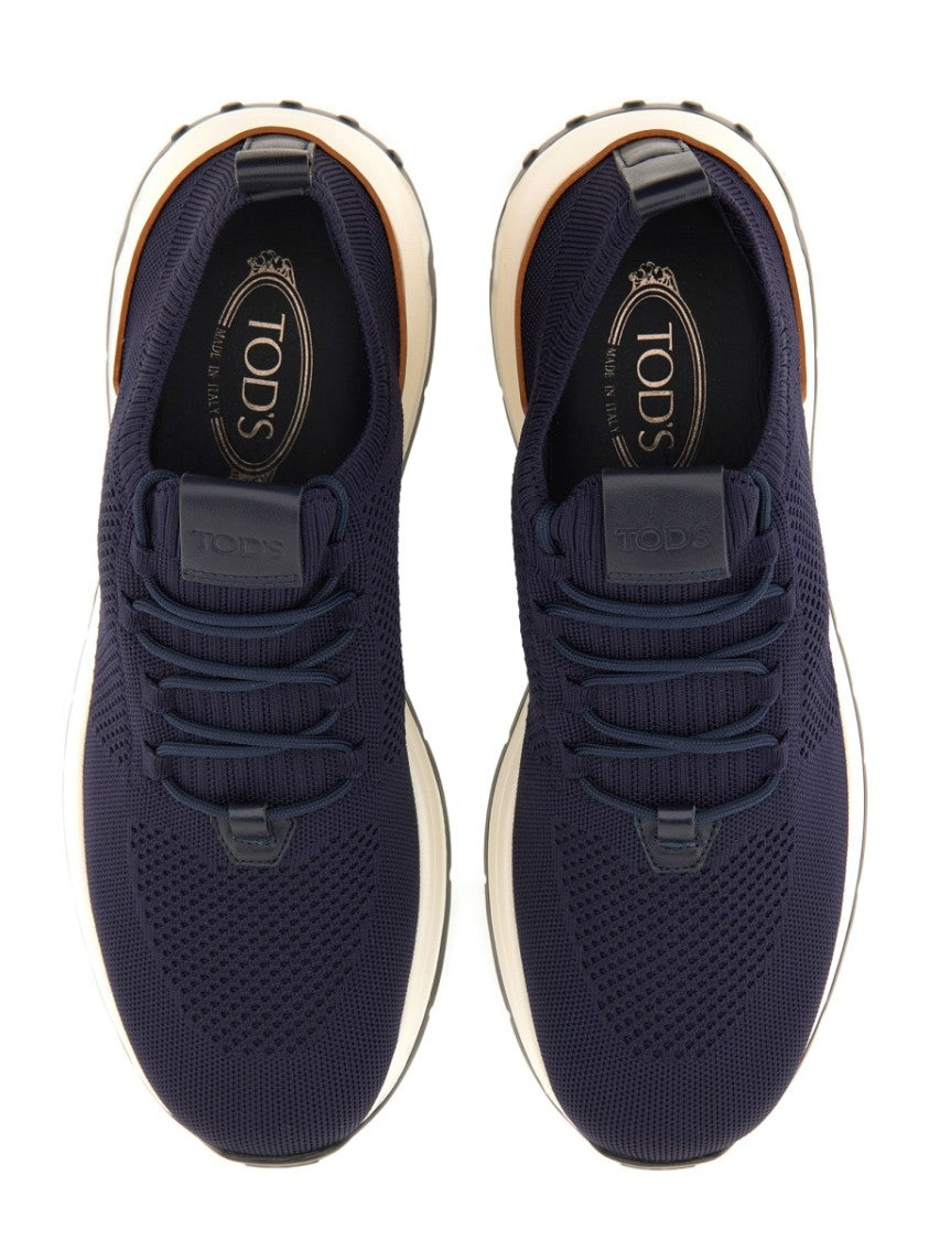 Tod's Socks-Style Navy Leather Accent Sneakers