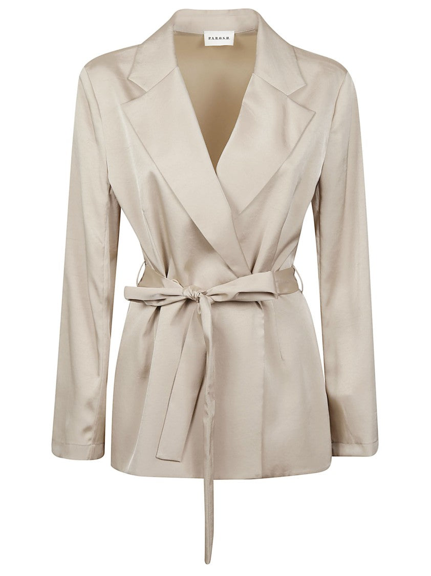 P.A.R.O.S.H. Paky Satin Finish Belted Blazer
