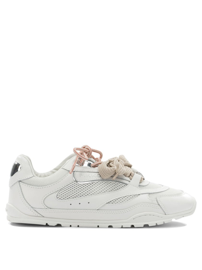 Pinko White Leather And Mesh Sneakers