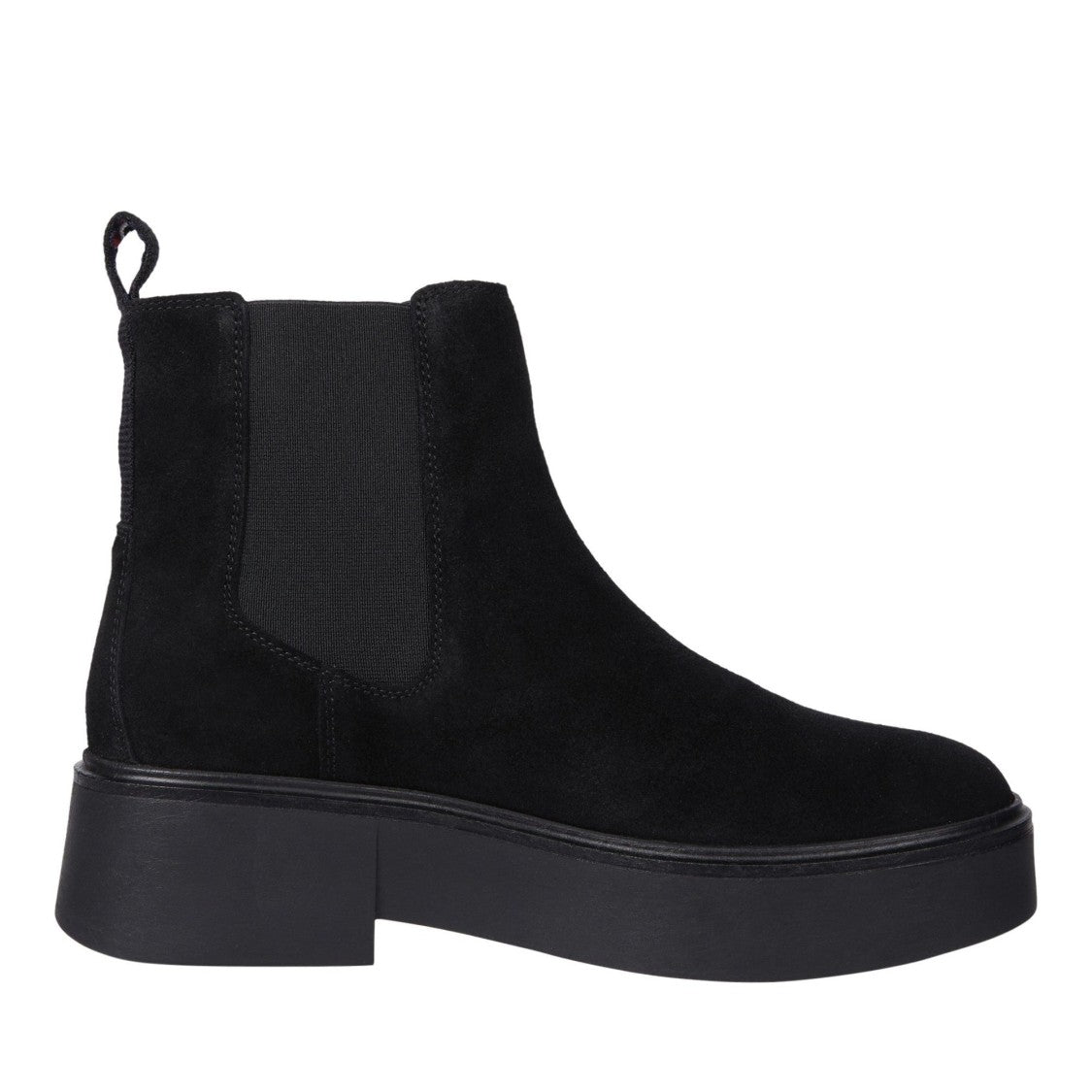 Tommy Hilfiger Black Sleek Chunky Rubber Sole Suede Chelsea Boots