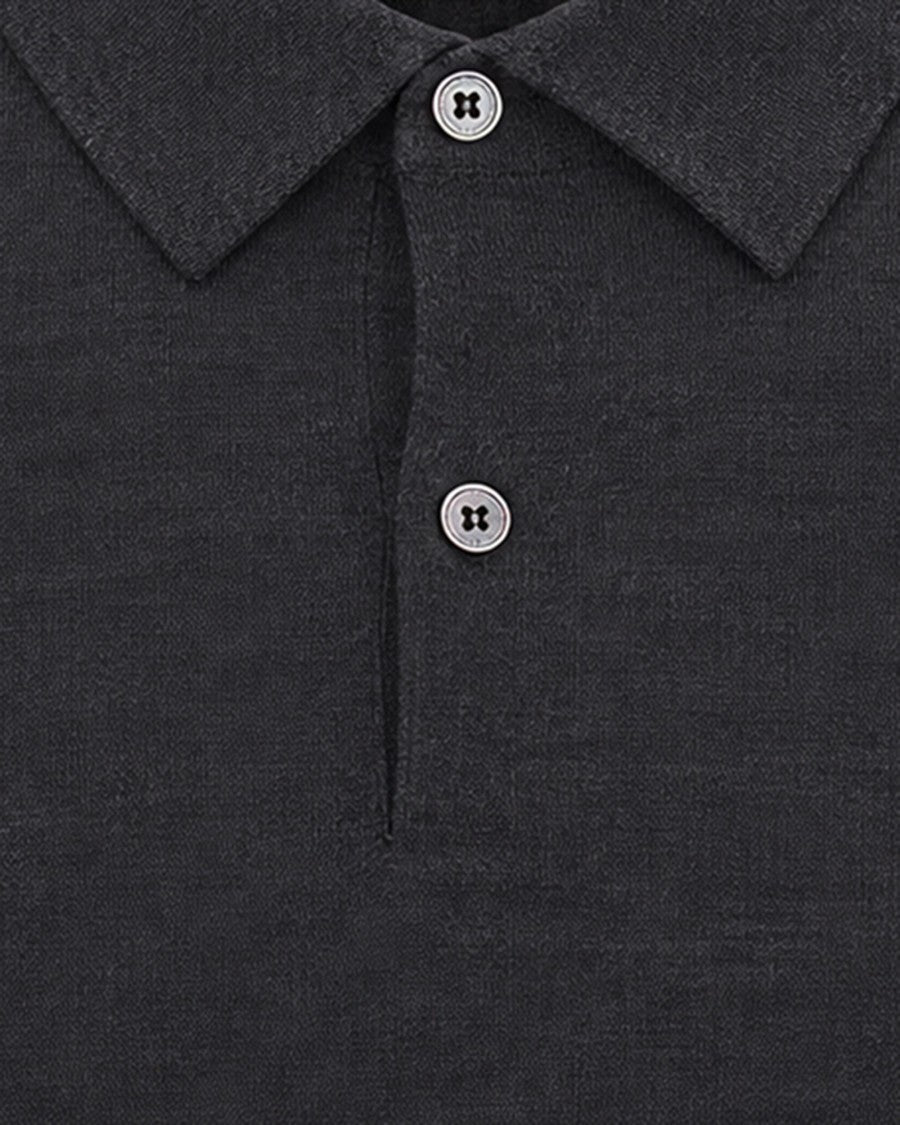 Ballantyne Charcoal Fine Knit Wool Polo Shirt