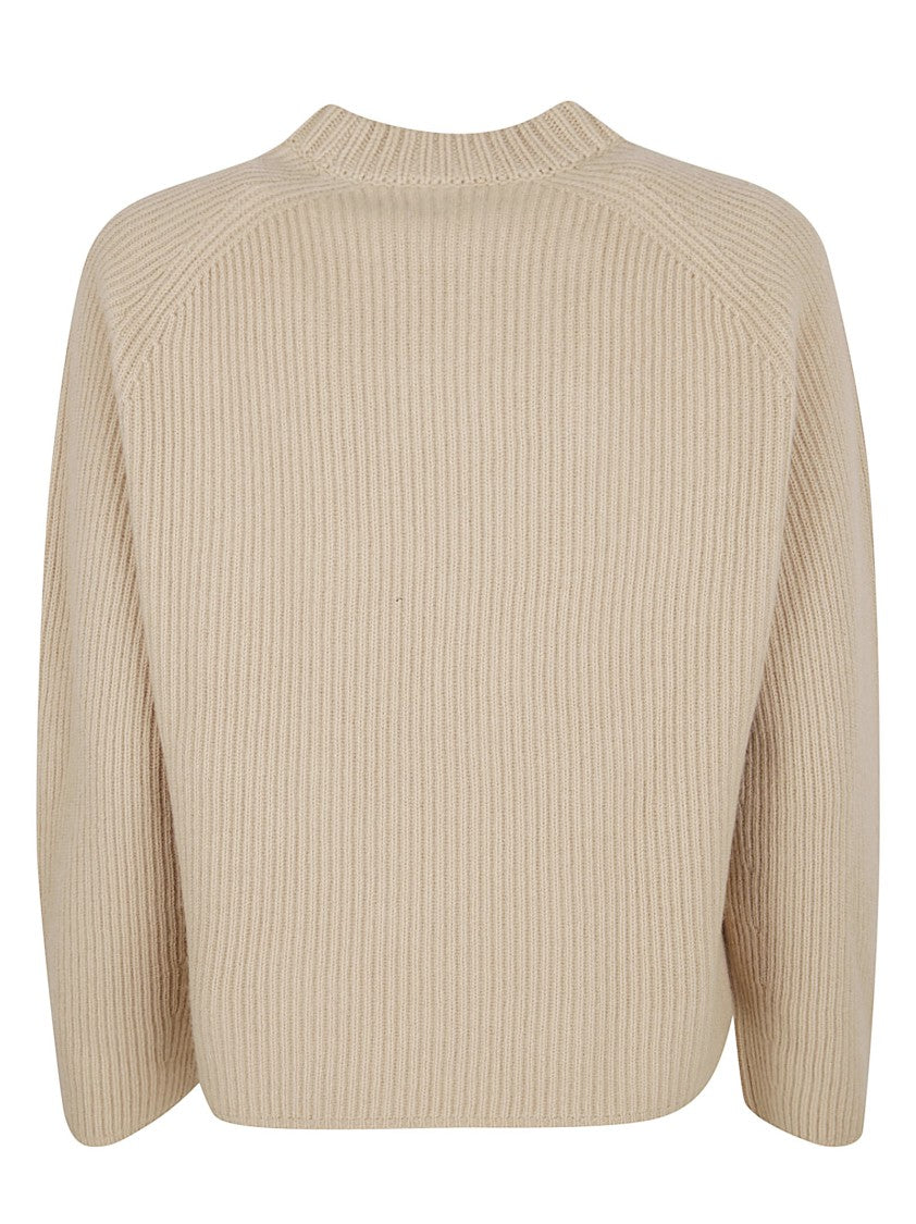 Forte Forte Boxy Ribbed Knit Sweater With High Round Neckline