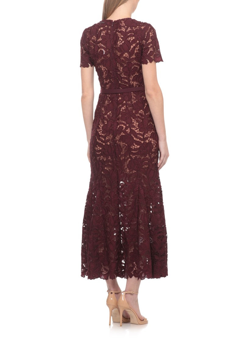 Self-Portrait Floral Lace Midi Dress With Matching Belt And Petticoat