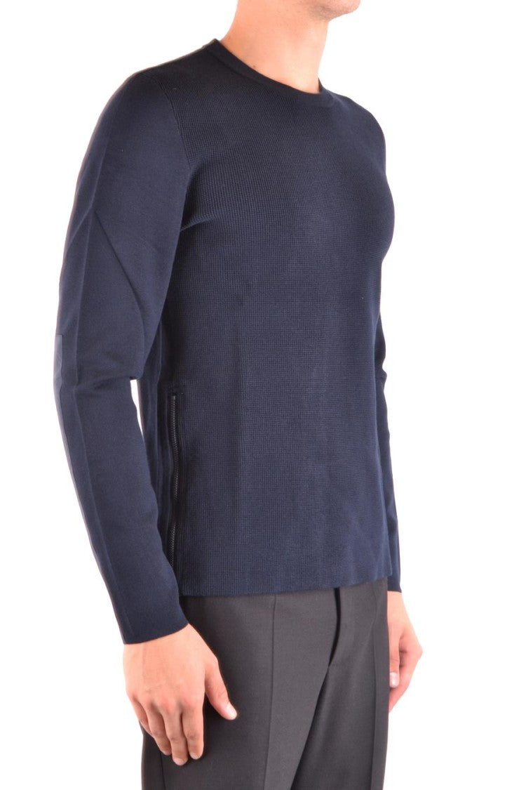 Michael Kors Ribbed Navy Sweater With Contrast Elbow Patches