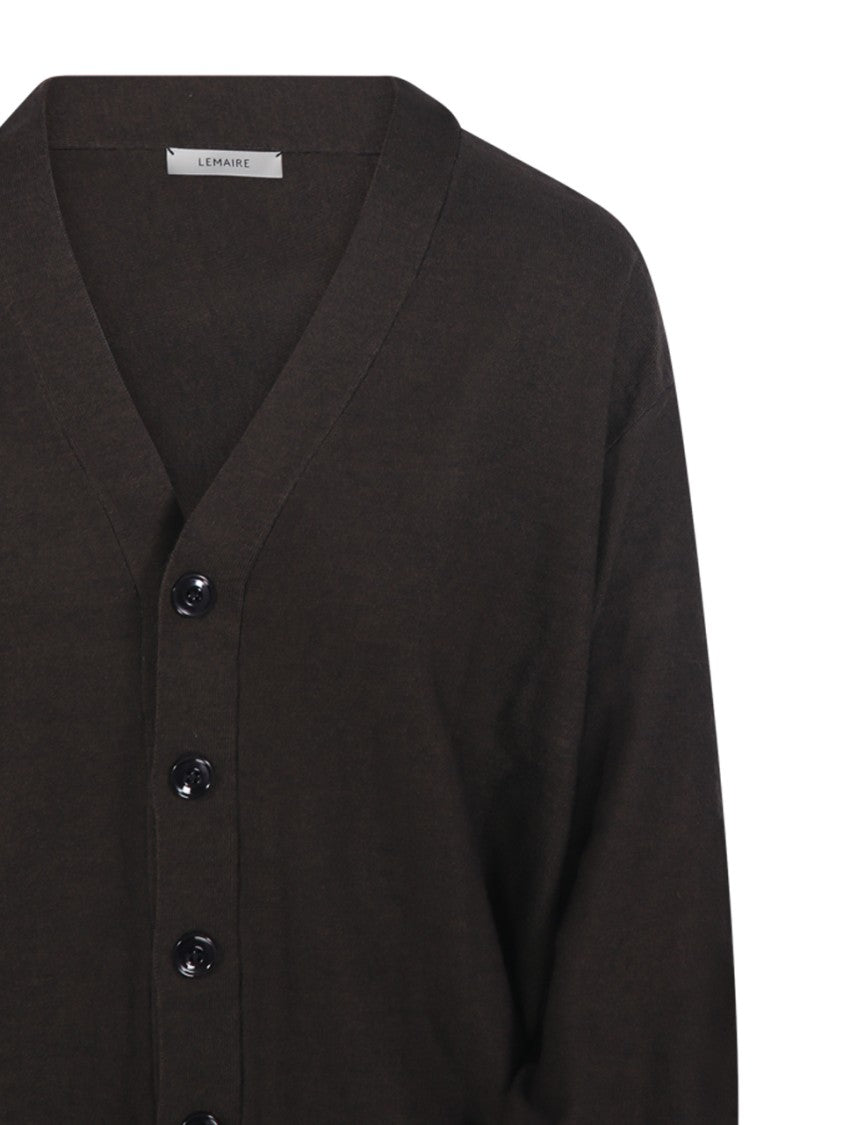 Lemaire Relaxed Fit Twisted Cardigan With Deep V-Neckline And Button-Down Front