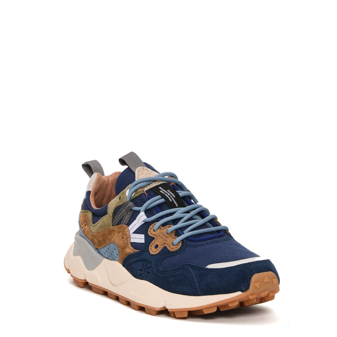 Flower Mountain Beige And Blue Ripstop Fabric Sneakers