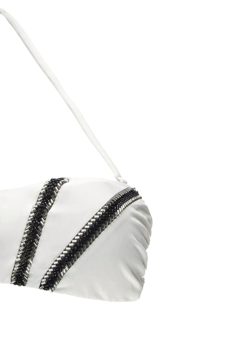 Miss Bikini White Beads Bandeau Bikini Set