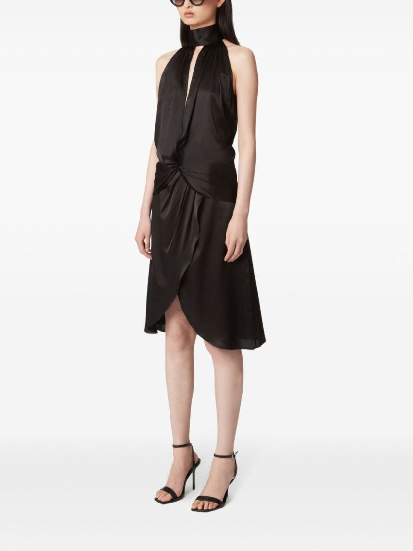 Nina Ricci Black Halterneck Ruched Satin Knee Dress