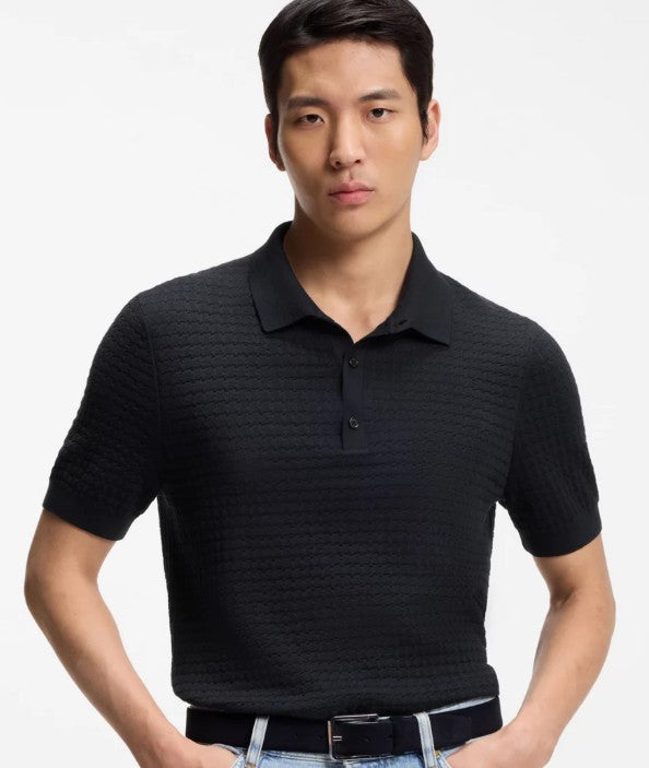 Boss Camel Textured Polo Shirt With Button Fastening And Tailored Fit