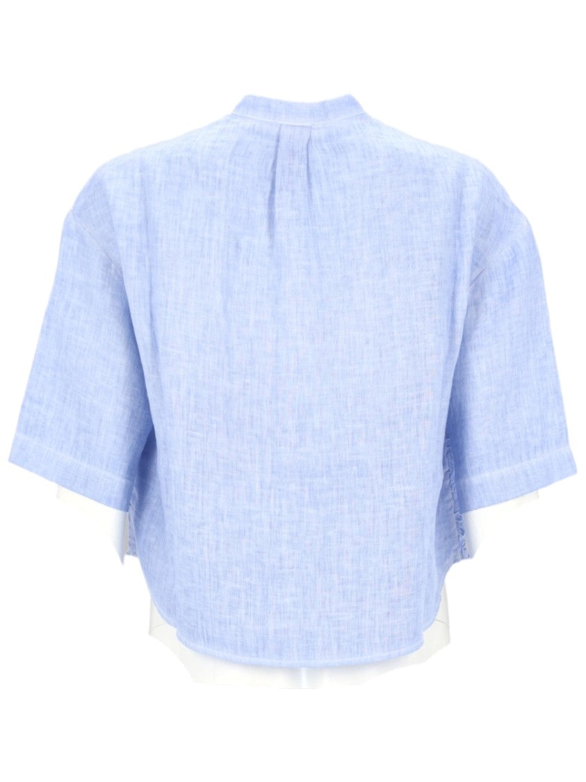 120% Lino Floral Embroidered Cropped Cotton Shirt