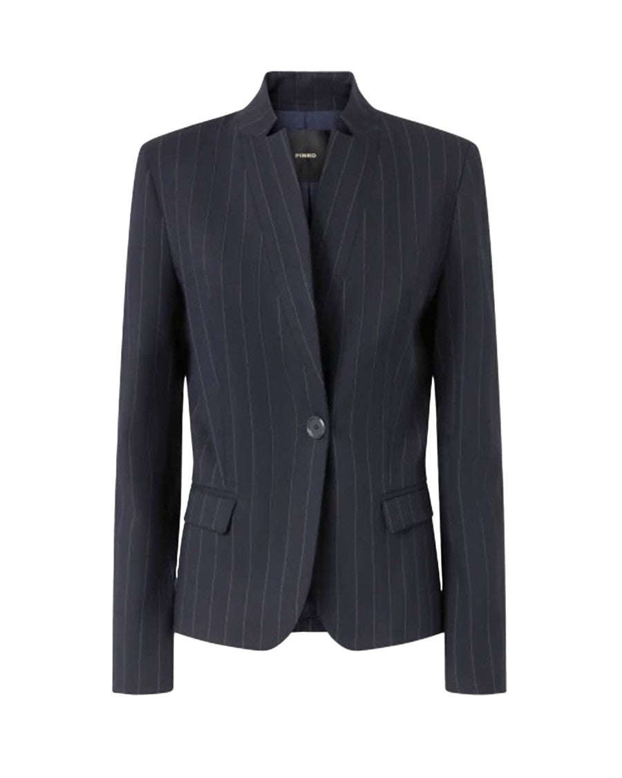 Pinko Fitted Blazer In Blue Pinstriped Wool
