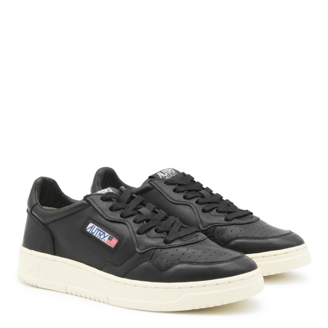 Autry Medalist Black Leather Sneakers With Suede Accents