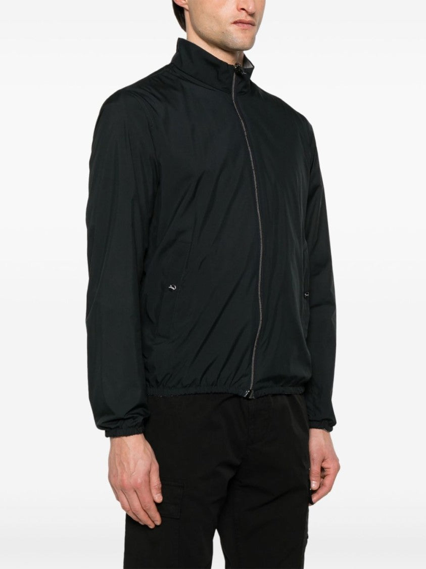 Herno Navy Zip Jacket With High Collar