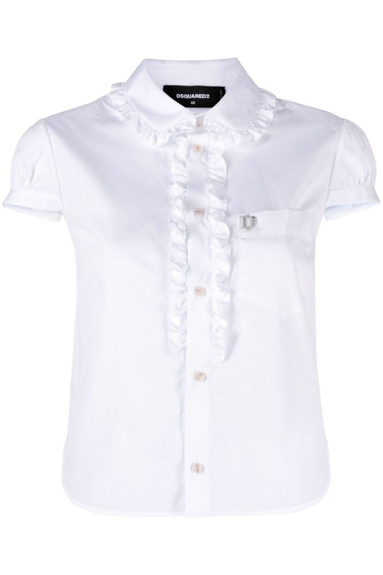 Dsquared2 White Cotton Ruffle-Placket Blouse