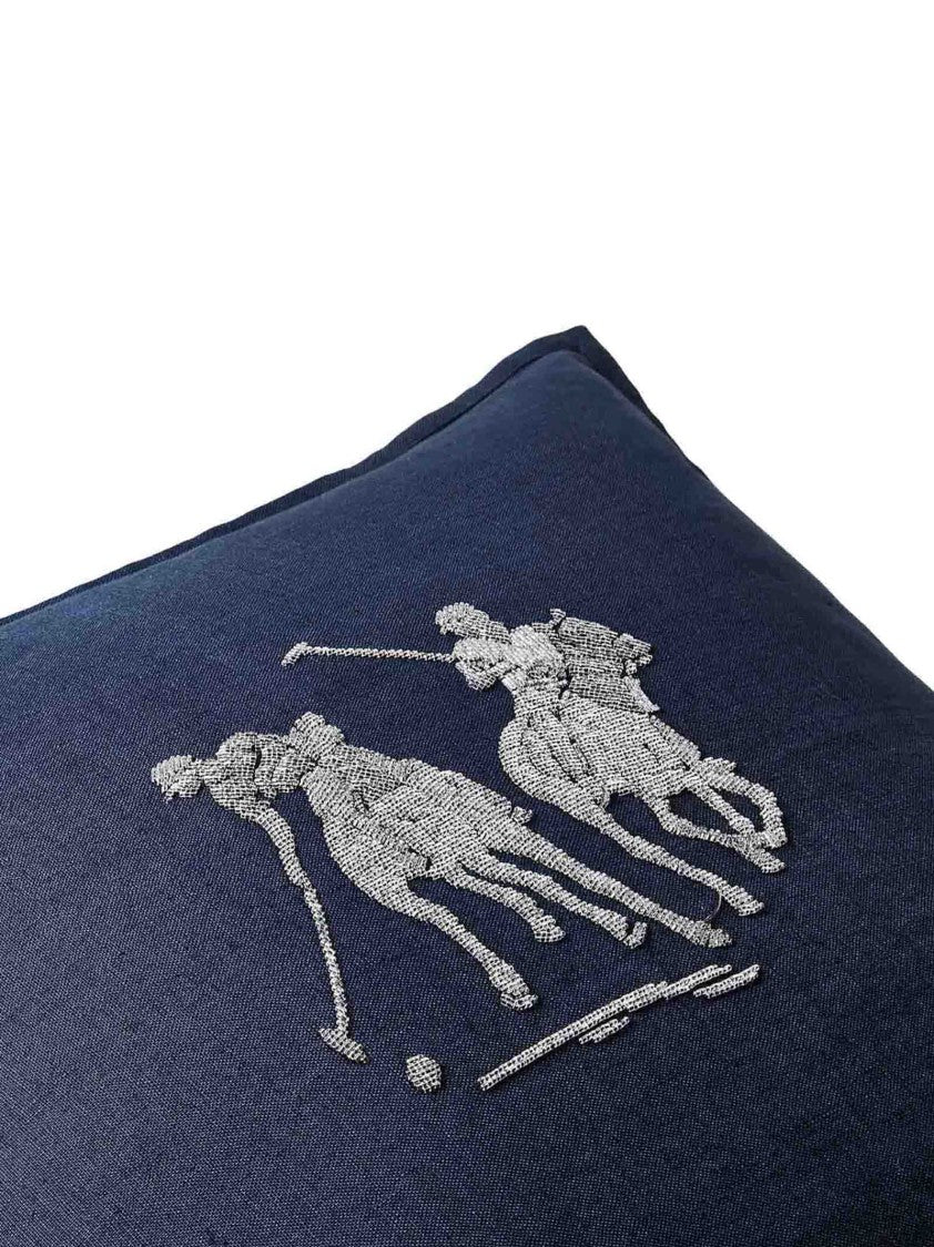 Polo Ralph Lauren Deep Blue Linen Pillow With Beaded Polo Graphic
