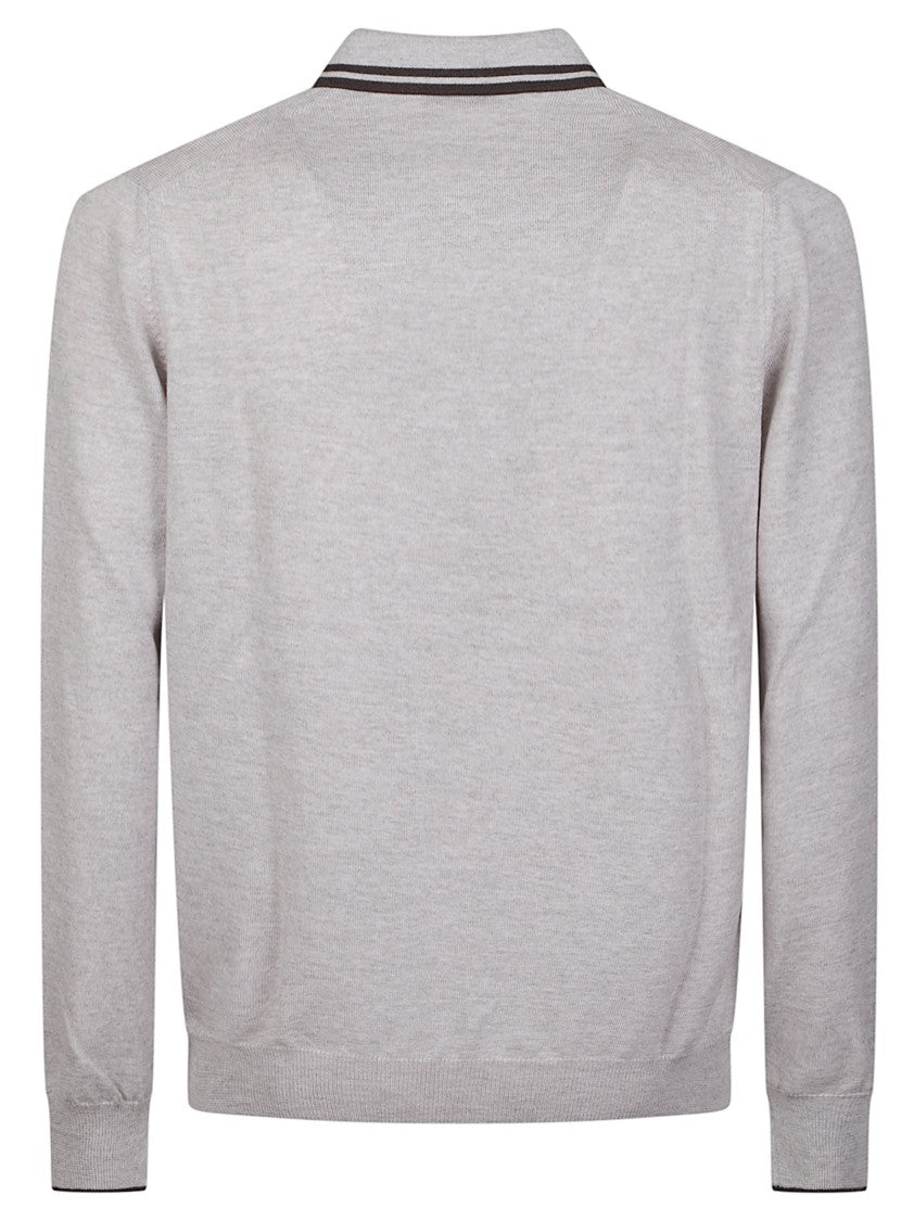 Fay Half Zip Polo Collar Striped Virgin Wool Sweater