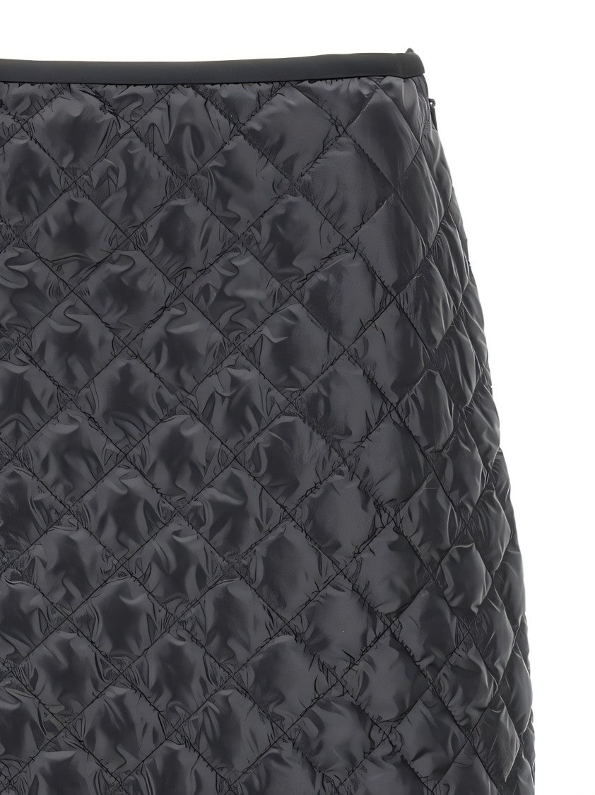 Moncler Black Miniskirt With Quilted Design And Glossy Finish