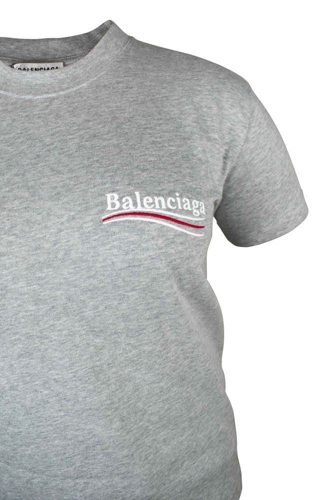 Balenciaga Oversized Grey T-Shirt With Embroidered Logo Accents