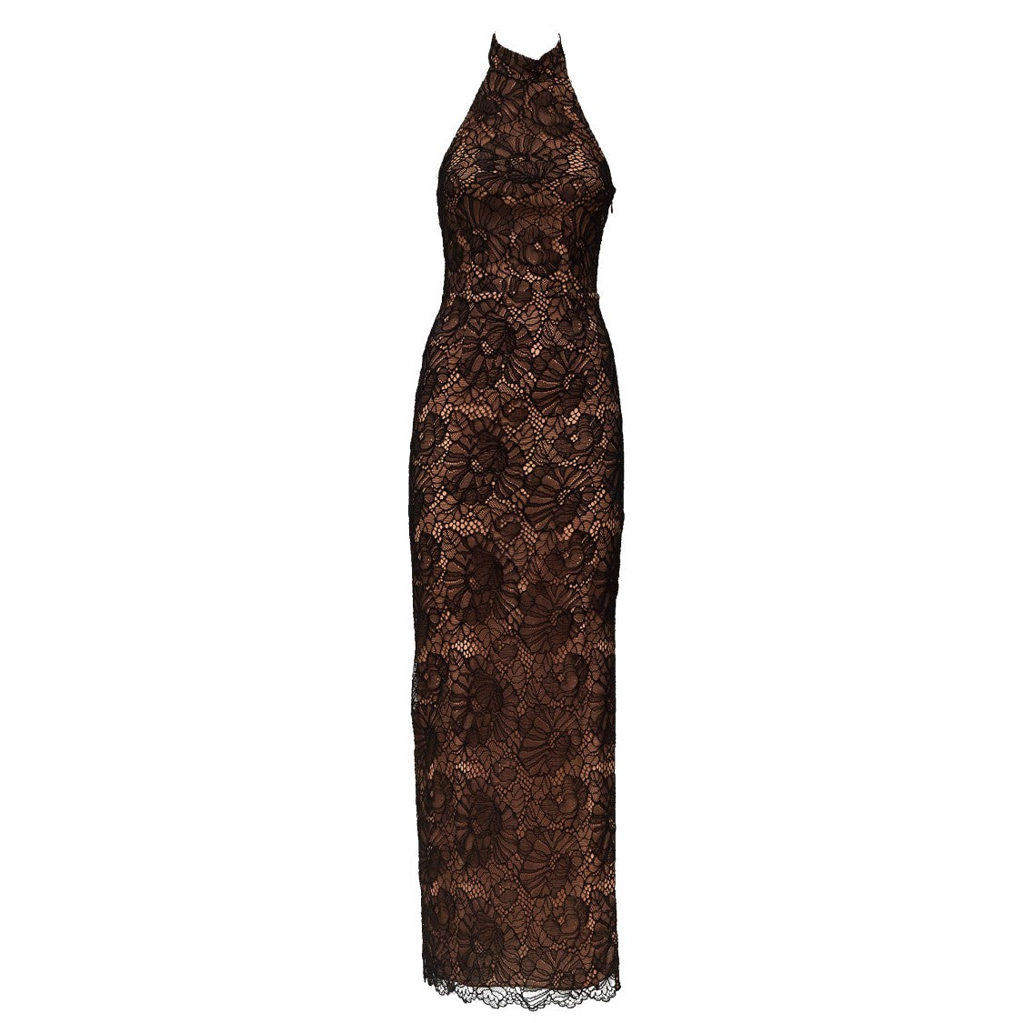 Rotate Kasia Lace Halterneck Dress With Open Back And Scalloped Hem