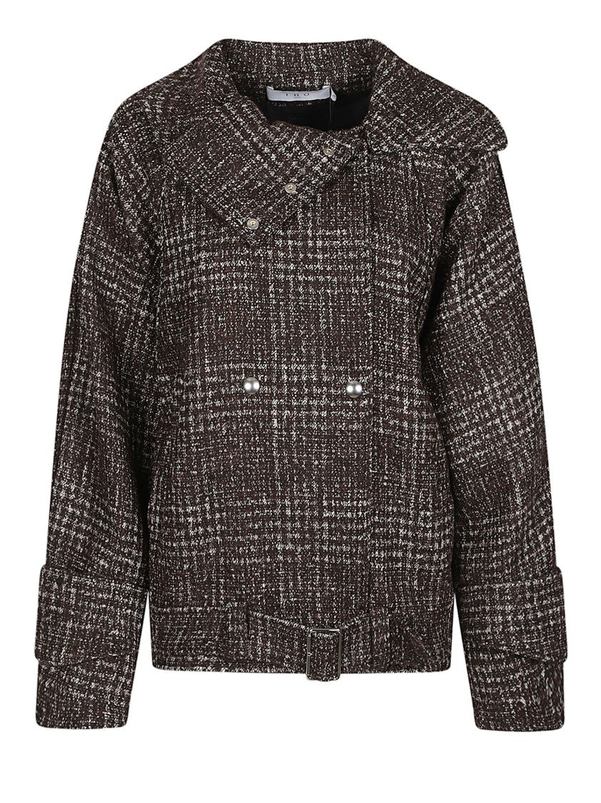 Iro Inja Checkered Textured Cotton-Blend Jacket