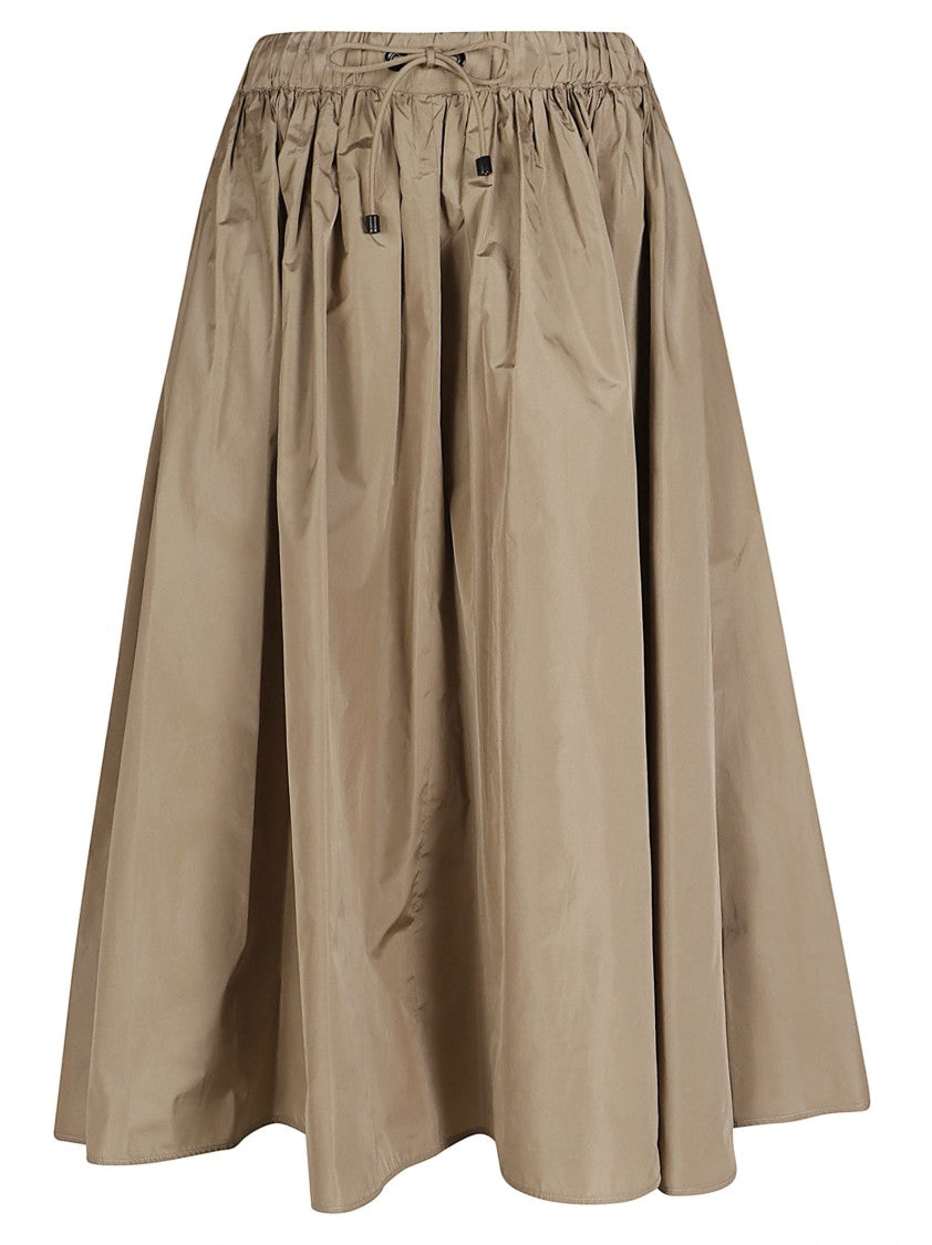 Max Mara Trapezoid Midi Skirt In Smooth Kaki Silk