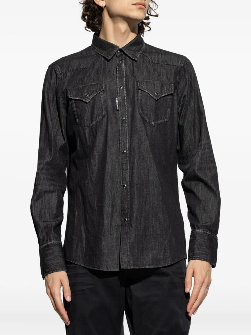 Dsquared2 Button-Down Black Shirt With Textured Fabric