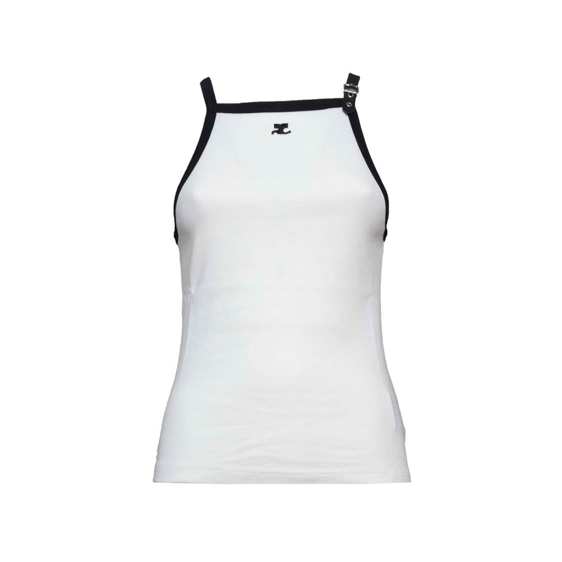 Courrèges White Cotton Buckle Tank Top With Contrast Trim