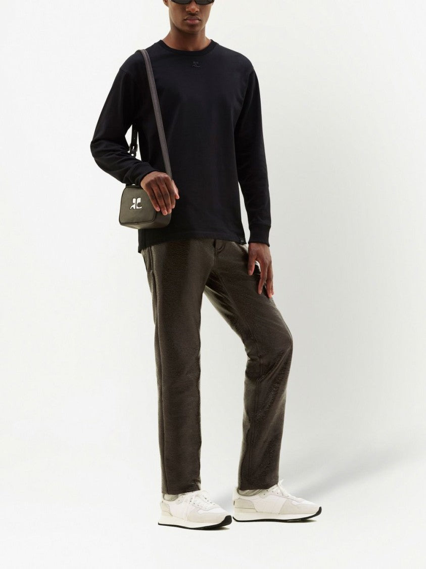 Courrèges Straight-Leg Chocolate Brown Faux-Leather Trousers