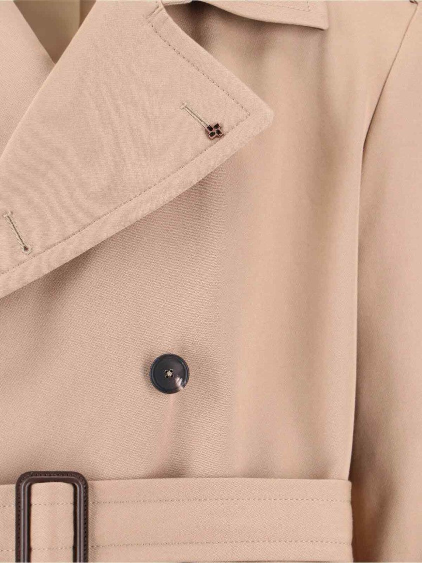 Tagliatore Double-Breasted Beige Cotton Trench Coat With Adjustable Belt