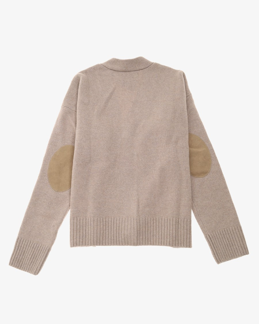 Ami Beige Wool-Cashmere Cardigan With Elbow Patches