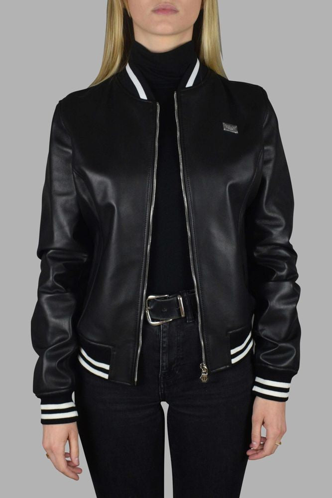Philipp Plein Leather Bomber Jacket With Heart