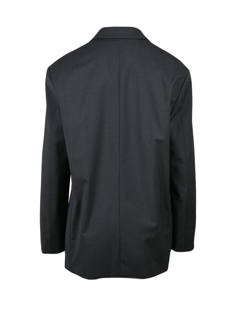 Alberta Ferretti Grey Polyester-Blend Double-Breasted Long Jacket