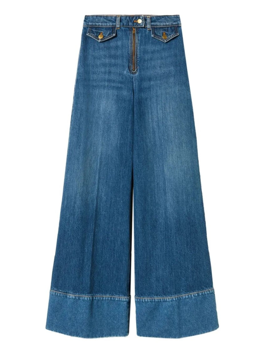 Twin-Set Wide-Leg High-Waisted Jeans With Distinctive Zip Fly