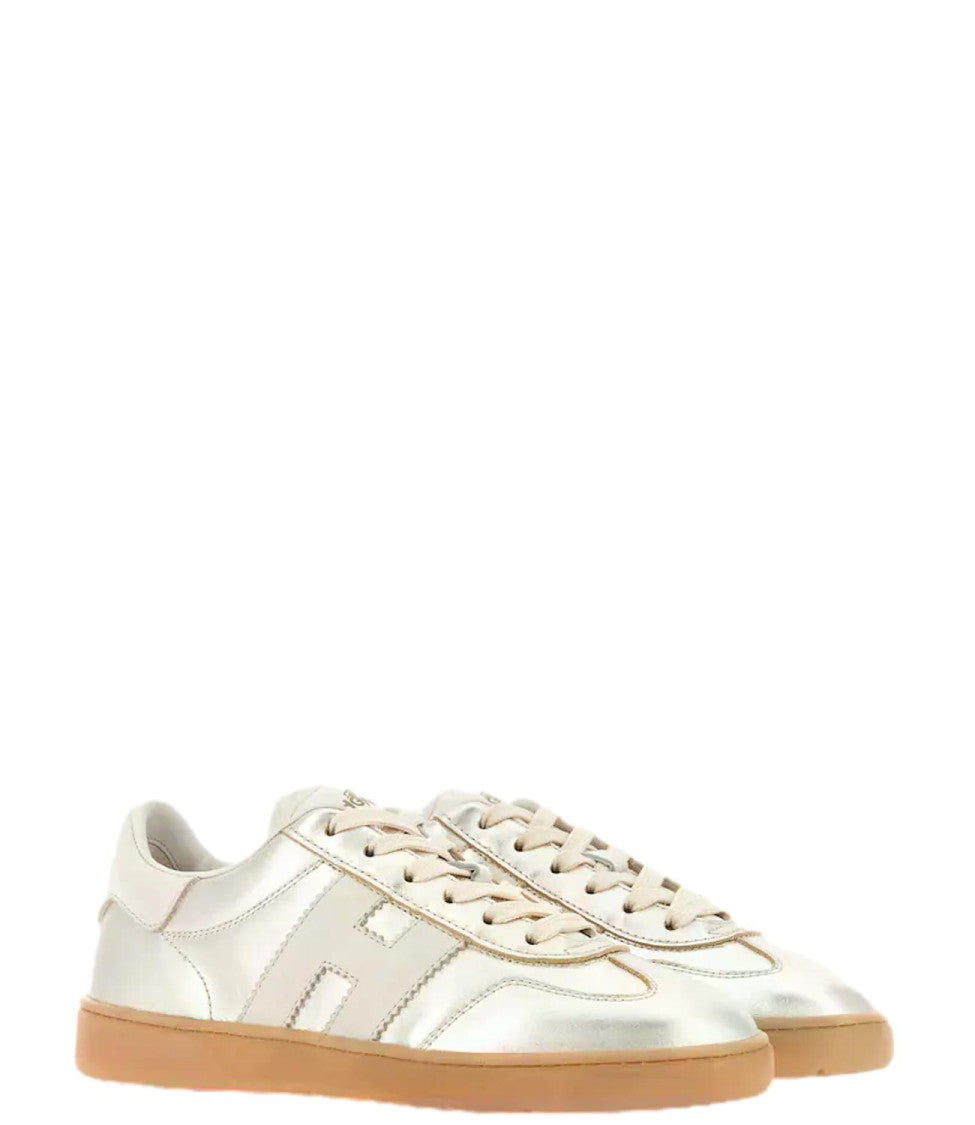 Hogan Gold Calfskin Mutton Metallic Low-Top Sneakers