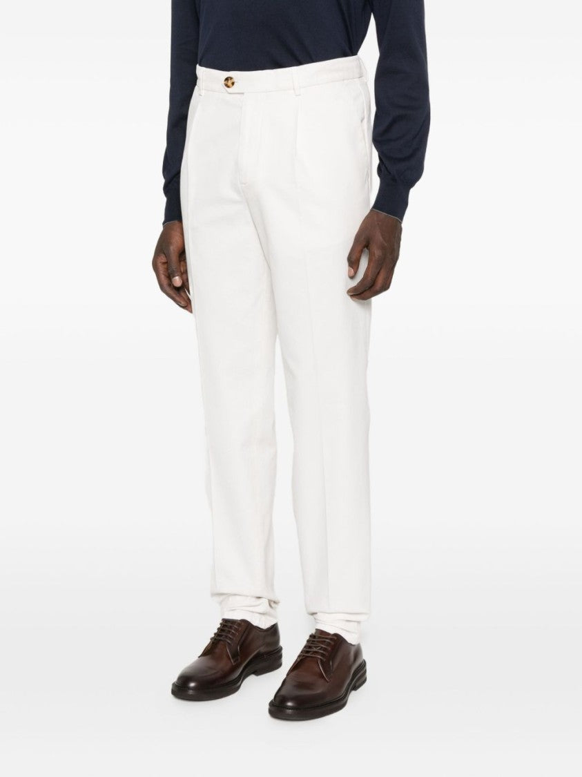 Brunello Cucinelli Tailored White Trousers With Classic Waistband