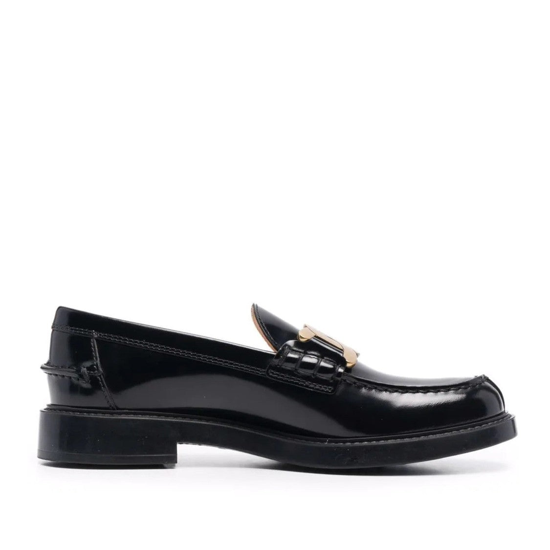 Tod's Gomma Basso 59C Black Gold-Tone Chain Leather Loafers