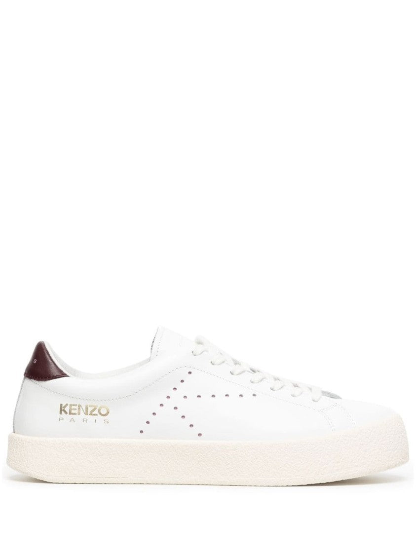 Kenzo Refined White Leather Low Top Trainers With Burgundy Accent