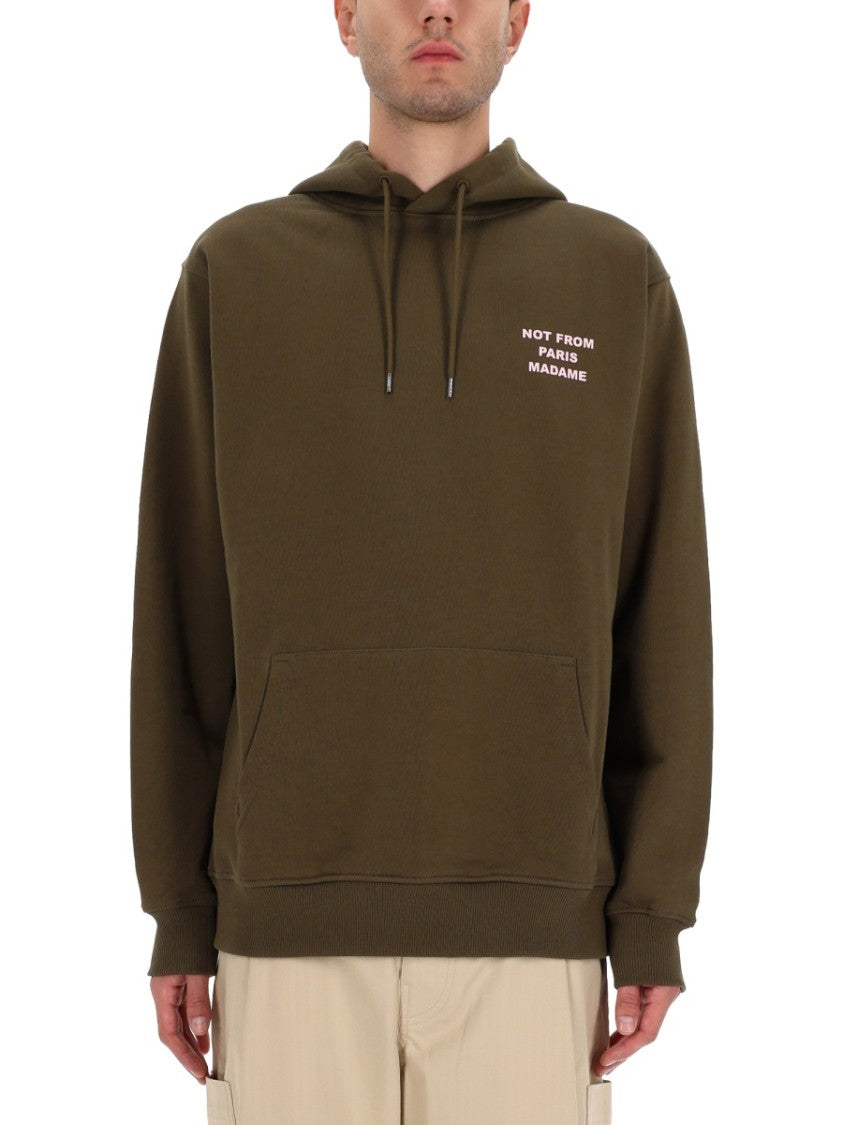Drôle De Monsieur Olive Green Slogan Relaxed Sweatshirt