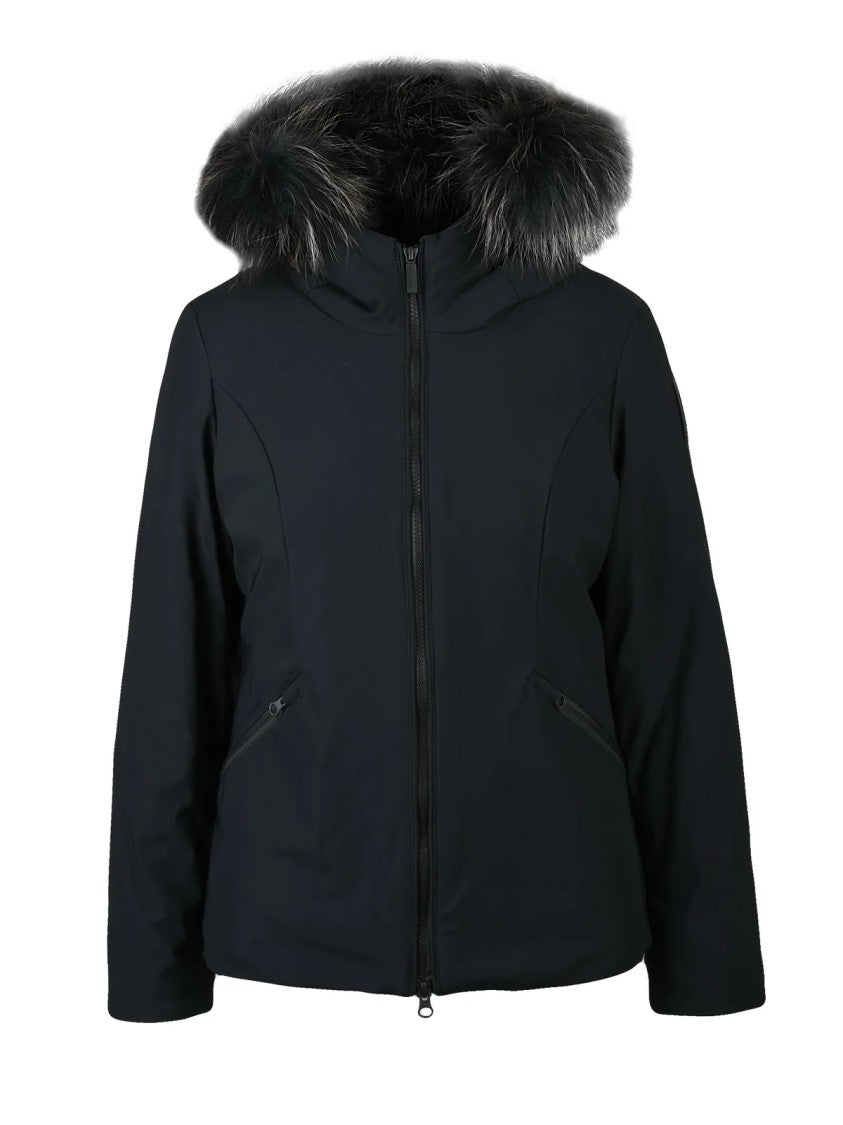 Bomboogie Fitted Stretch Coat With Removable Fur Trim
