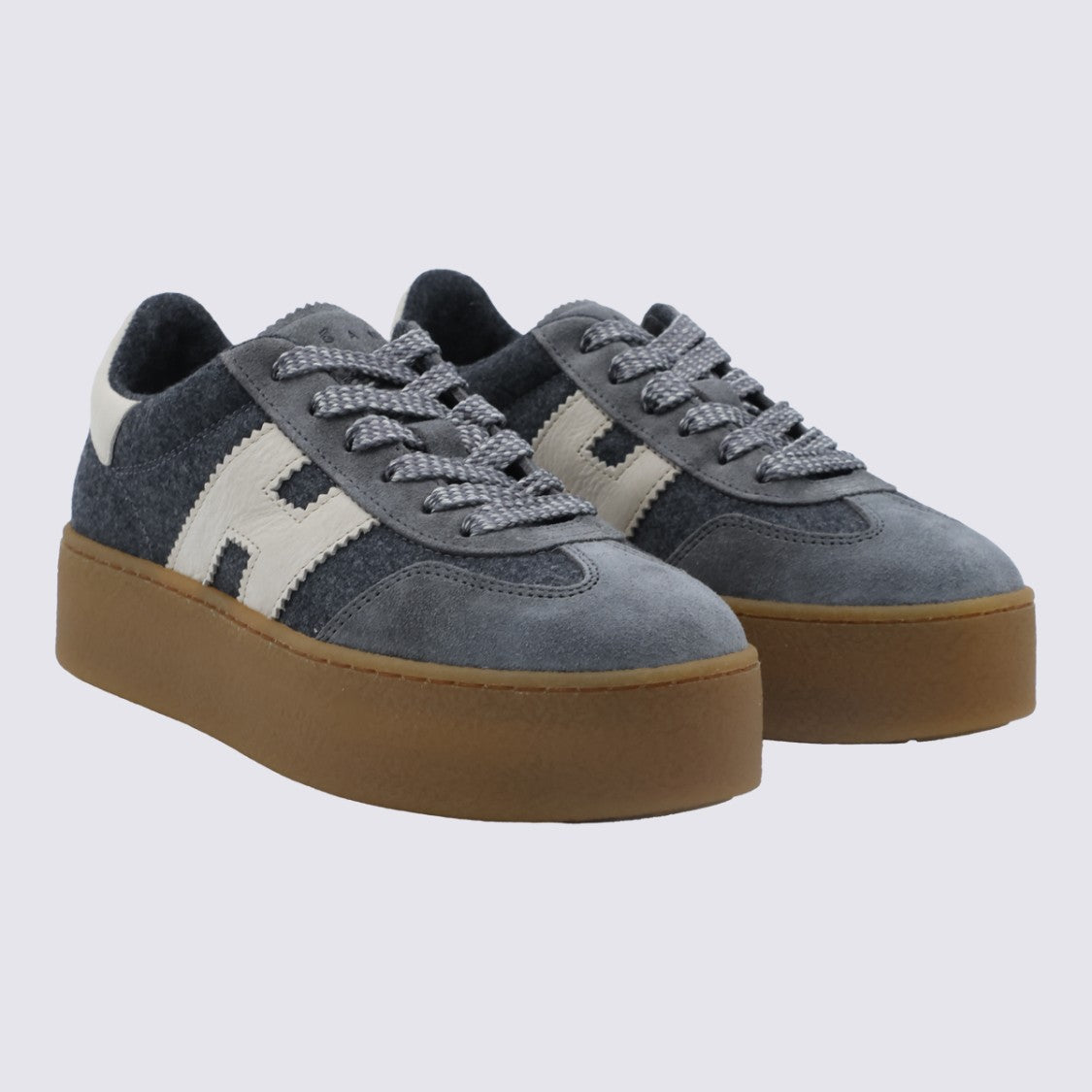 Hogan Round Toe Platform Sneakers With Prominent H Logo