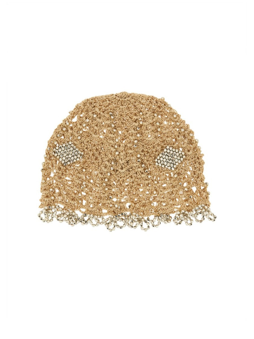 Rabanne Crochet Hat With Beaded Trim And Airy Design