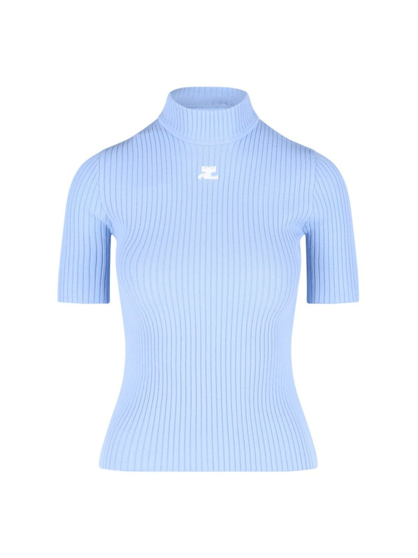 Courrèges Ribbed Short-Sleeved Turtleneck With Logo Detail