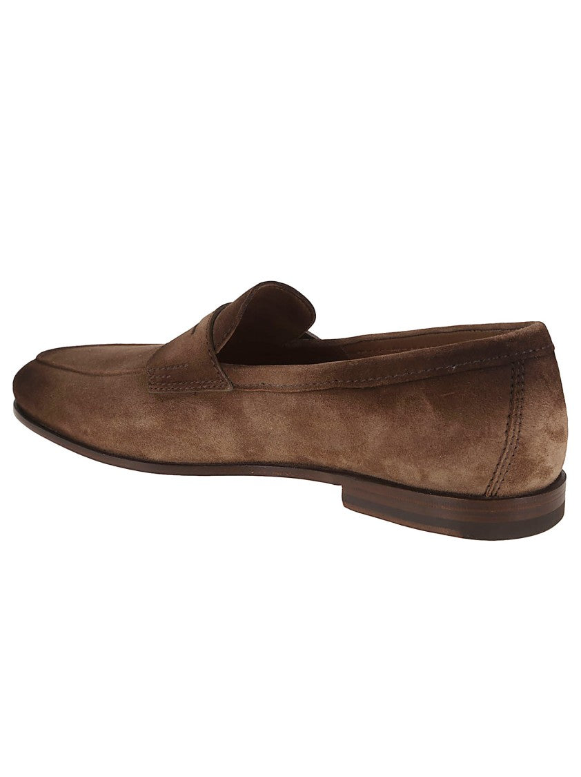 Santoni Leather Loafers With Classic Penny Strap