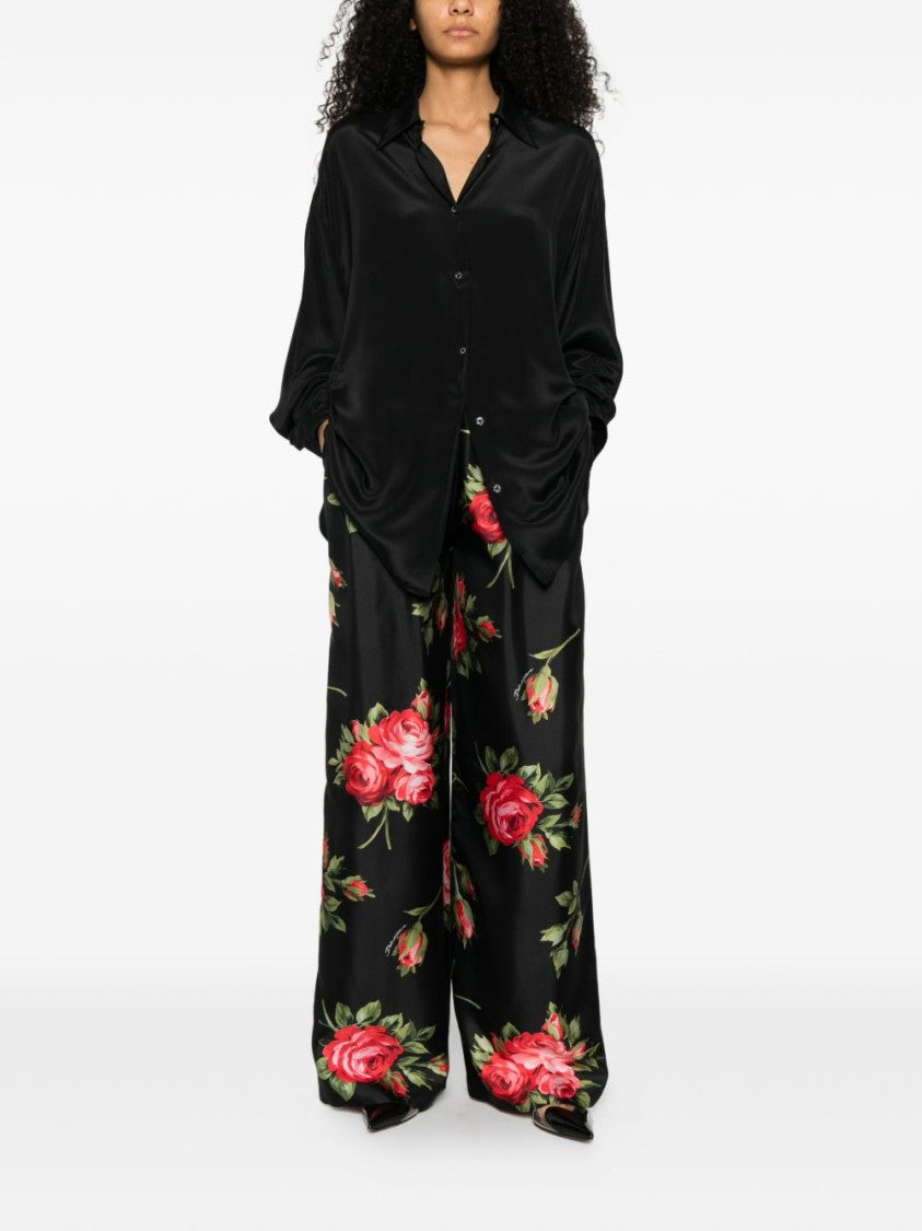 Dolce & Gabbana Floral Silk Wide-Leg Trousers With Elastic Waistband
