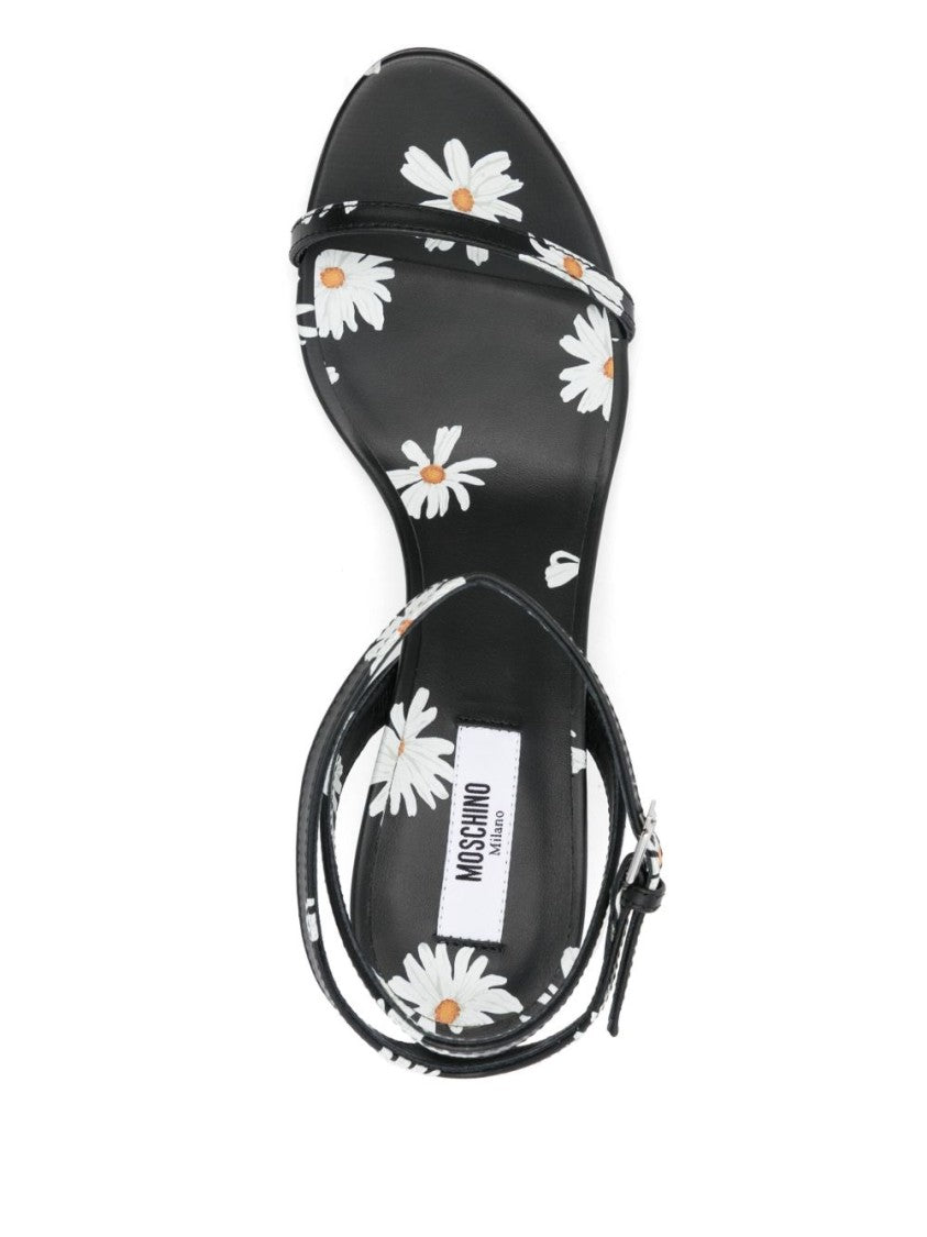 Moschino Black Sculpted Heel Ankle Strap Sandals